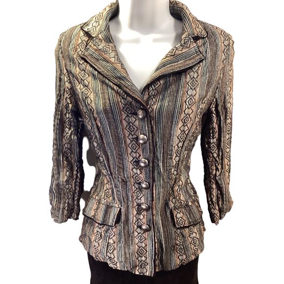 Alberto Makali Multi Color Crinkle Knit "Missoni Look" Mid Sleeve Jacket Top M - Picture 2 of 11